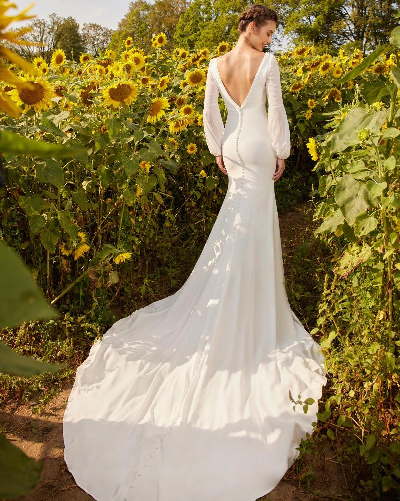 Lp2207 simple long sleeve wedding dress with low back and slit2
